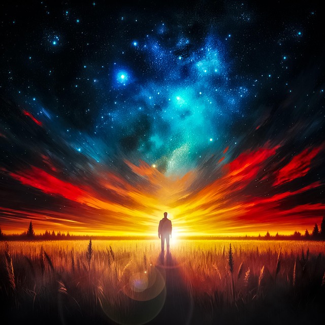 draw near to God. A picture of a man looking into the night sky lit up